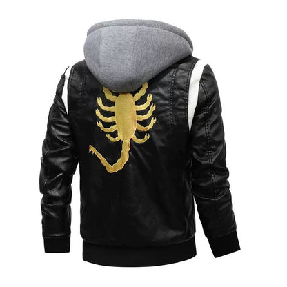 Autumn Winter Bomber Leather Jacket Men Scorpion Embroidery