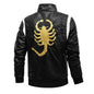 Autumn Winter Bomber Leather Jacket Men Scorpion Embroidery