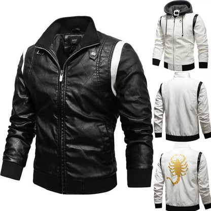 Autumn Winter Bomber Leather Jacket Men Scorpion Embroidery