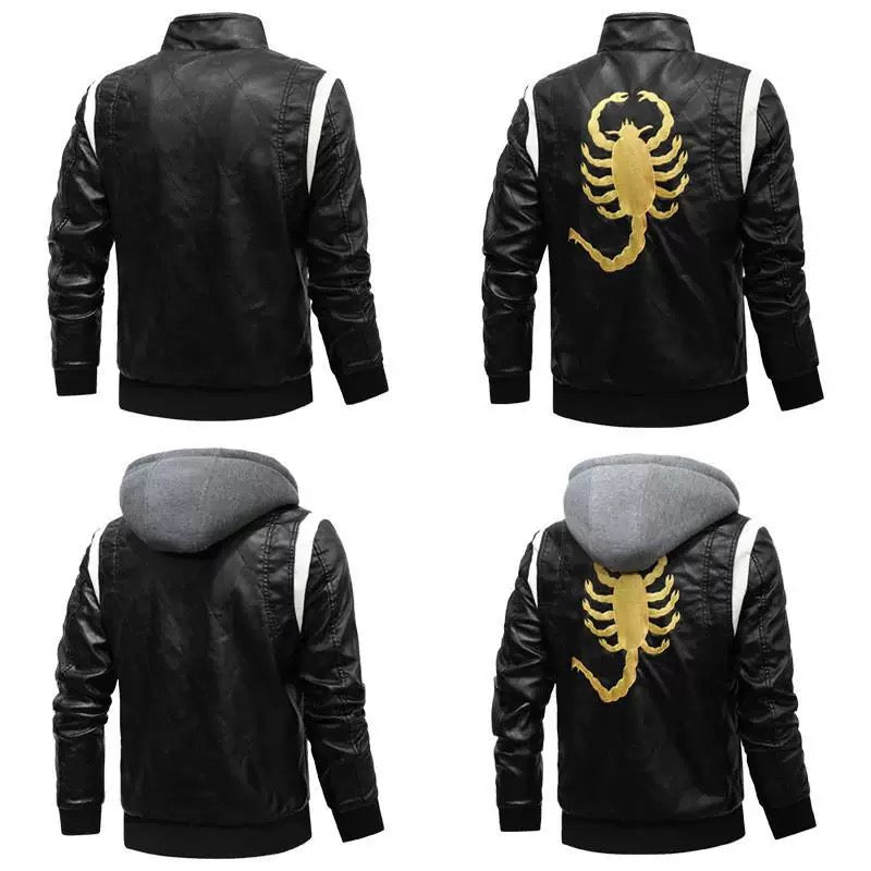 Autumn Winter Bomber Leather Jacket Men Scorpion Embroidery