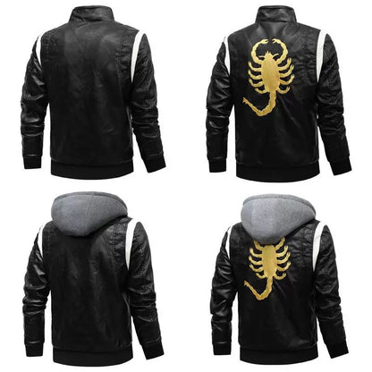 Autumn Winter Bomber Leather Jacket Men Scorpion Embroidery